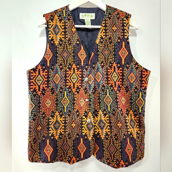 Incredible Vintage ORVIS Southwestern Aztec Tapestry Print Mutilcolour Vest sz L - Picture 1 of 7